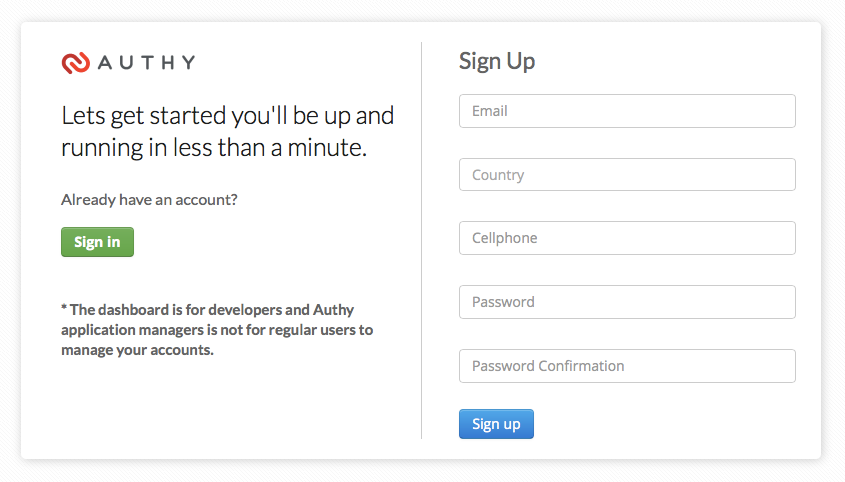Authy Sign Up