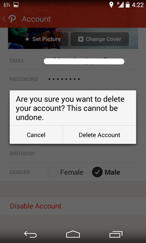 Tap delete account!
